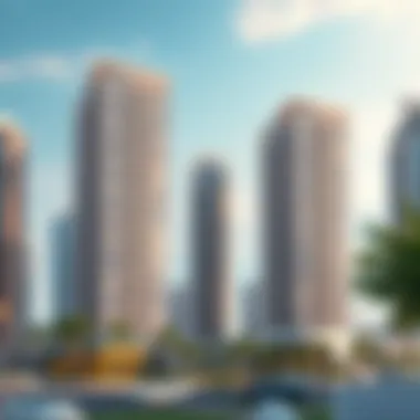 Modern Apartment Buildings Modern apartment buildings in Dubai skyline