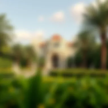 The lush gardens surrounding Bateen Palace, illustrating its serene environment
