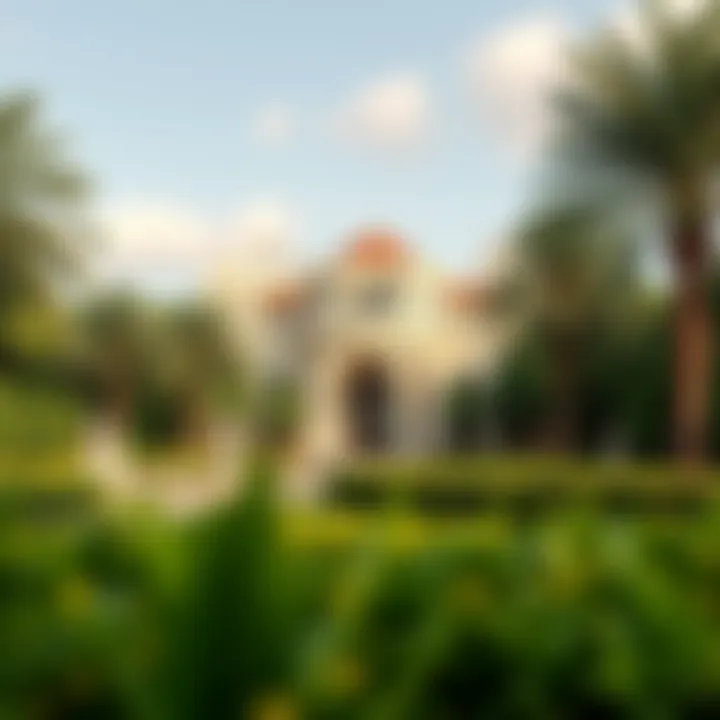 The lush gardens surrounding Bateen Palace, illustrating its serene environment