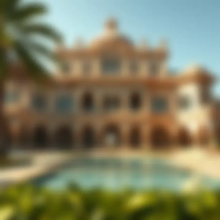 A grand view of Bateen Palace showcasing its intricate architectural design