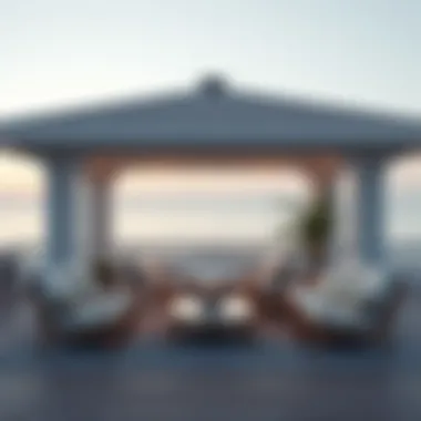Inviting Coastal Retreat Cozy outdoor seating area by the beach