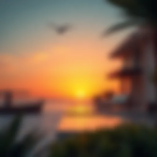 Breathtaking sunset over a coastal beach house