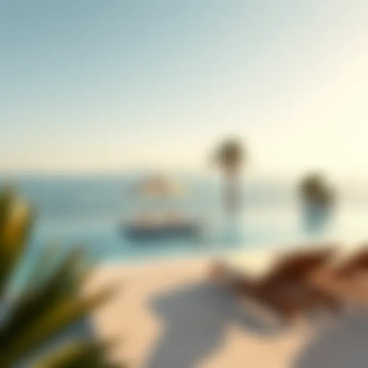 Elegant poolside scene at Bulgari Island with luxurious sun loungers and ocean views