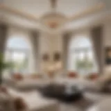 Elegant living room interior of an Al Zahia villa showcasing luxury design