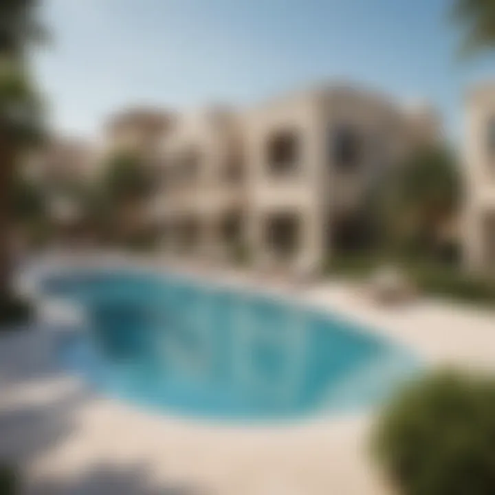 Community amenities including a pool and recreational area in Jumeirah Village Circle