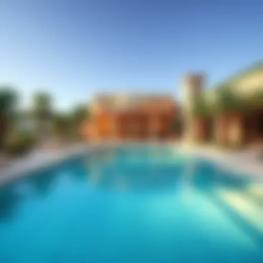 A lavish pool area of a signature villa highlighting exclusive outdoor spaces