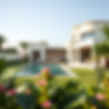 Lush Outdoor Spaces in Dubai Land Villas Serene outdoor space of a villa featuring lush gardens and private pool