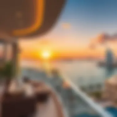 Luxury Lifestyle at Ellington Palm Jumeirah Beautiful sunset view from a balcony at Ellington Palm Jumeirah, emphasizing luxury lifestyle