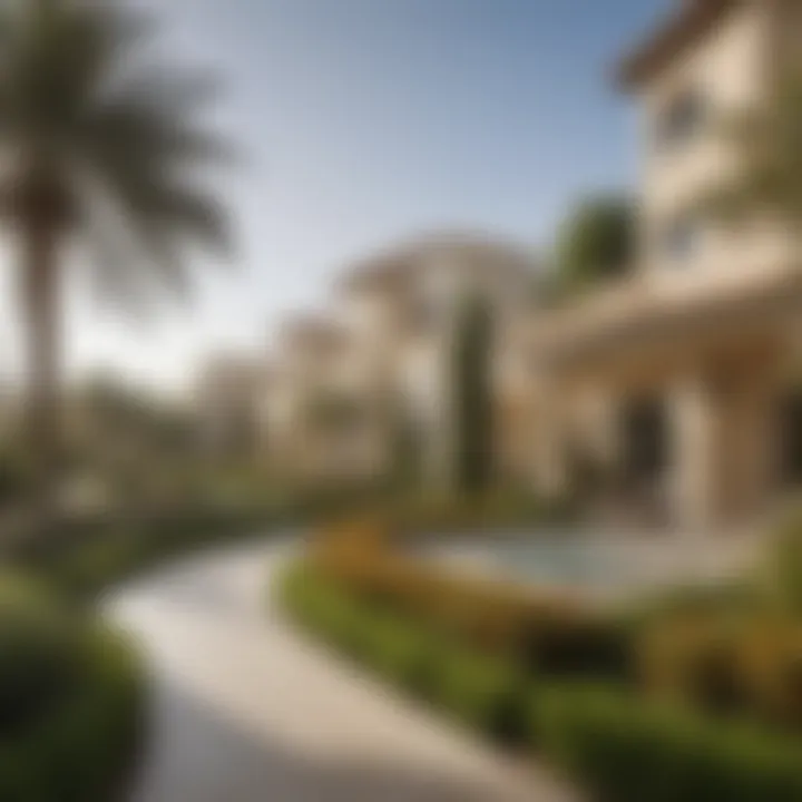 Lush landscaped gardens surrounding Al Zorah Villas, emphasizing nature's beauty.