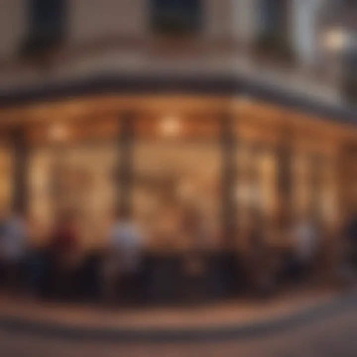 A vibrant scene showcasing a bustling coffee shop filled with patrons enjoying their drinks.