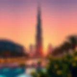 Stunning view of the Burj Khalifa at sunset