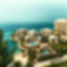 A stunning aerial view of Frond C showcasing luxury villas surrounded by pristine waters.