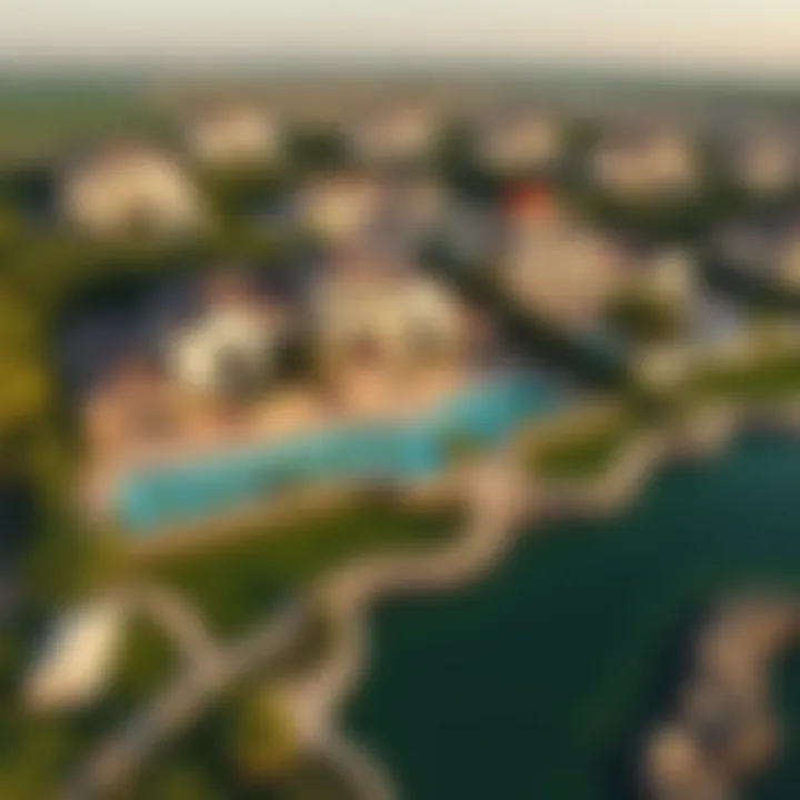 Aerial view showcasing the architectural elegance of Golf Place Villas Stunning view of Golf Place Villas with lush greenery