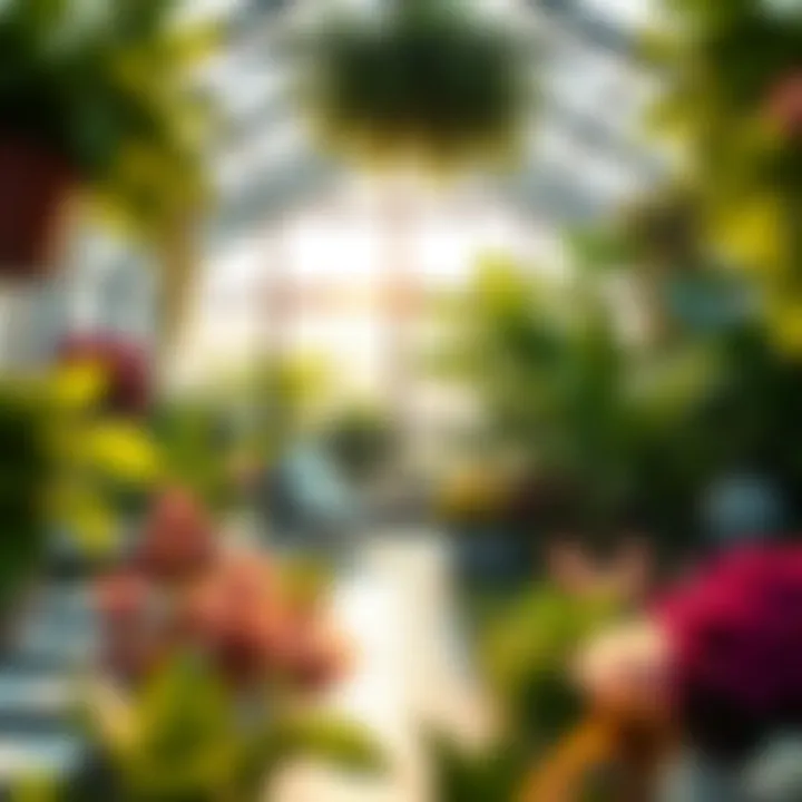 Flourishing Urban Garden in a Greenhouse A vibrant urban garden flourishing within a greenhouse