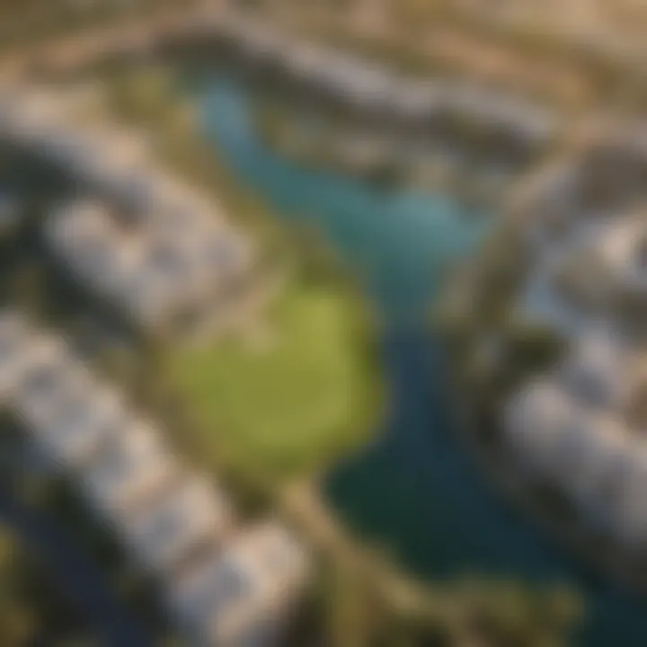 An aerial view of Jumeirah Golf Estates, illustrating the community layout and luxury amenities.