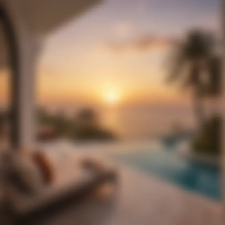 Breathtaking sunset view from a villa balcony on Jumeirah Island.