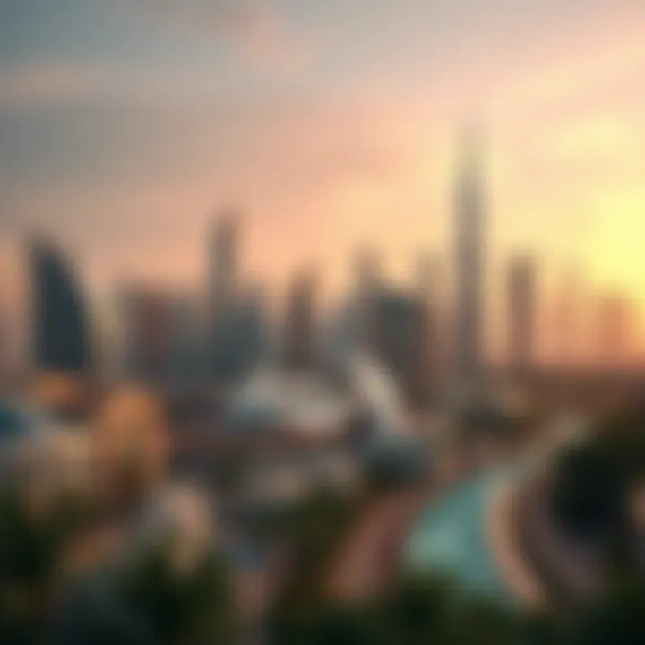 Luxurious skyline of Dubai at sunset