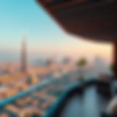 Panoramic Terrace View of Dubai Stunning skyline view of Dubai from a luxury penthouse terrace