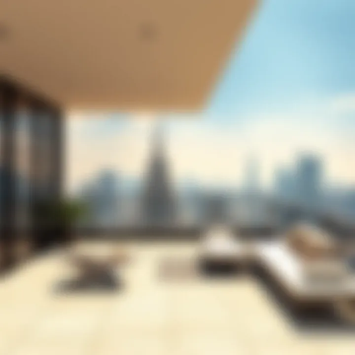 Breathtaking Skyline from the Terrace Stunning view of a luxury penthouse terrace overlooking the Dubai skyline.