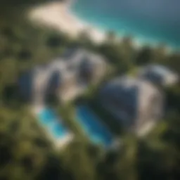 Aerial view of Mahe showcasing luxurious villas and green spaces