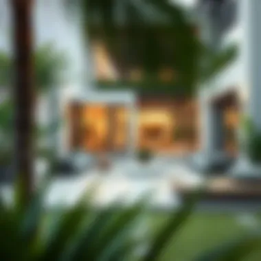Trendy Outdoor Living in Dubai Trendy outdoor space of a modern house with lush landscaping