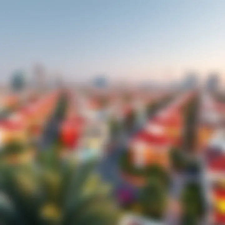 Panoramic view of a vibrant Dubai neighborhood featuring modern homes
