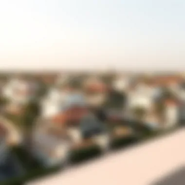 Panoramic View of Dubai Neighborhood with Villas Panoramic view of a Dubai neighborhood featuring Mediterranean villas