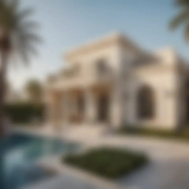 Luxurious villa in Jumeirah with elegant architecture and landscaped gardens.