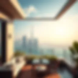 Stunning Dubai skyline view from a luxurious penthouse terrace