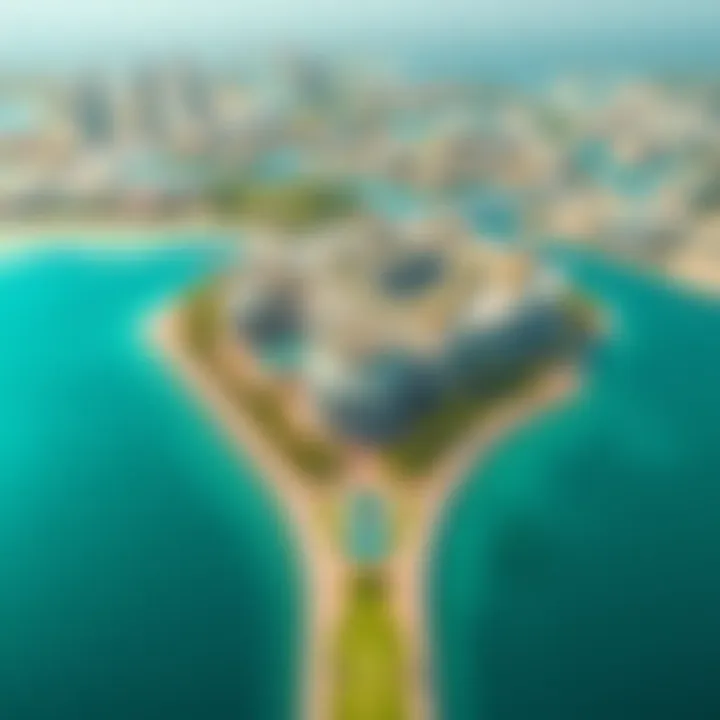 Aerial view of the Palm Jumeirah with Frond E highlighted