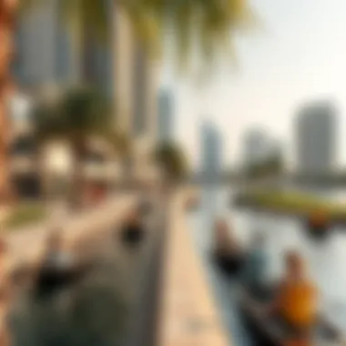 People enjoying recreational activities on the Jumeirah Canal, enhancing urban lifestyle
