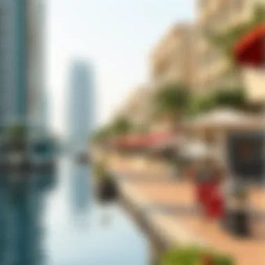 The vibrant waterfront promenade along Jumeirah Canal filled with lively cafes and greenery