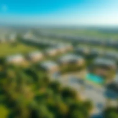 Aerial View of Villanova Community Aerial view of the Villanova community highlighting greenery and amenities