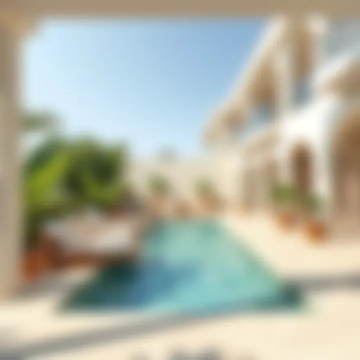 Exquisite Outdoor Living at Twin Villas Stylish outdoor space of twin villas with a pool and garden