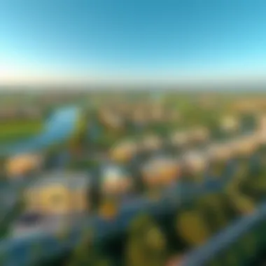 Aerial View of Yas Acres Aerial view of Yas Acres showcasing luxury villas and lush green landscapes