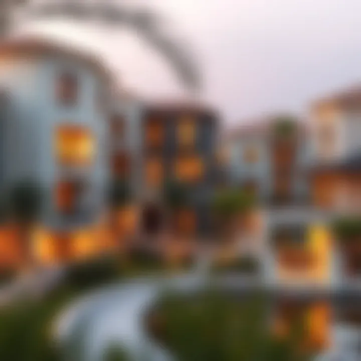 Overview of a vibrant Dubai neighborhood known for upscale townhouses