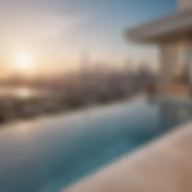 Breathtaking view of a villa's infinity pool overlooking the city skyline