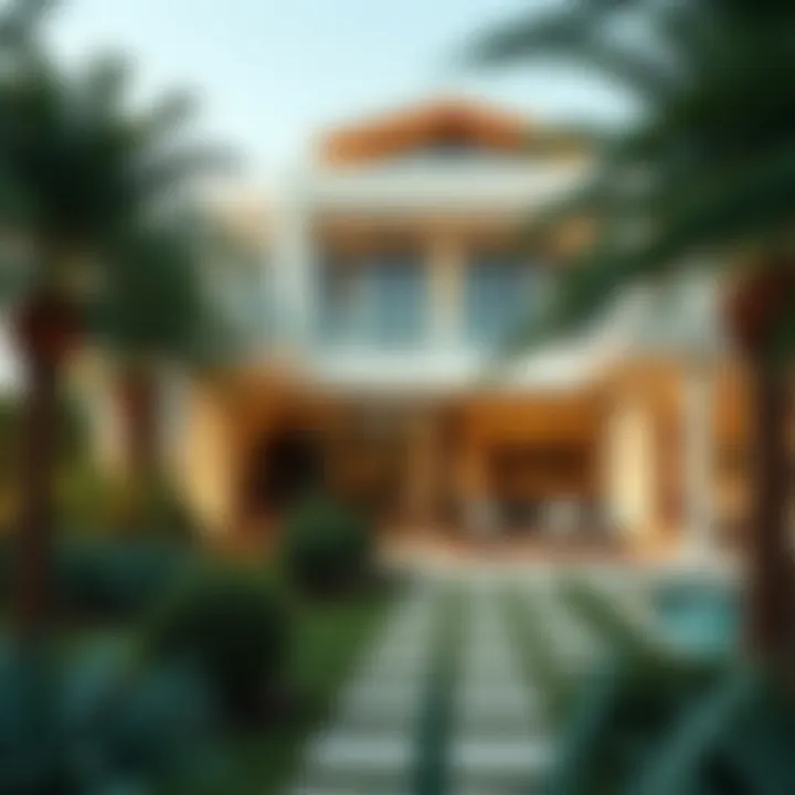 Beautifully landscaped garden of a luxury villa highlighting outdoor living space.