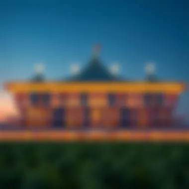 Spectacular view of Meydan Racecourse's grandstand at dusk