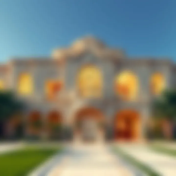 The stunning exterior of Mohammed Bin Rashid Al Maktoum's residence showcasing intricate architectural details.