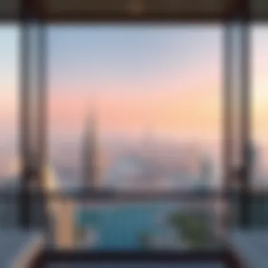 Panoramic view of Dubai skyline from a villa balcony