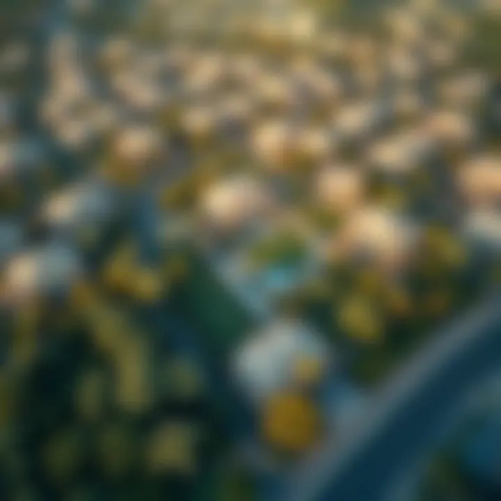Aerial view of the Warsan community highlighting green spaces