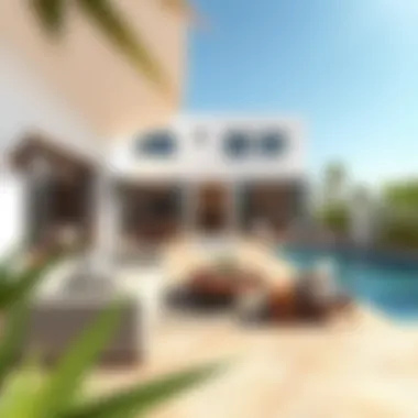 Stylish outdoor living area of a villa with a pool