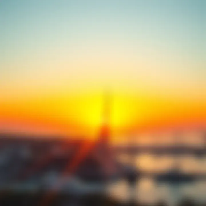 Stunning sunset over the marina showcasing urban coastal life