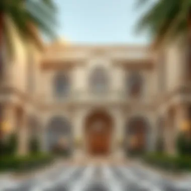 Architectural Detailing of Sheikh Mohammed's Residence Exterior view of Sheikh Mohammed's residence showcasing intricate architectural details.