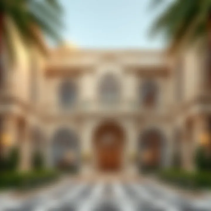 Architectural Detailing of Sheikh Mohammed's Residence Exterior view of Sheikh Mohammed's residence showcasing intricate architectural details.