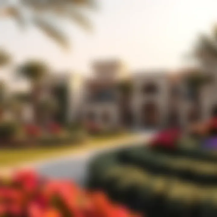 Luxurious Landscaping Around Sheikh Mohammed's Residence Garden and landscaping surrounding Sheikh Mohammed's residence, illustrating luxury aesthetics.