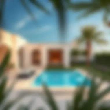 Serene outdoor space of a villa with a private pool and beautifully landscaped garden