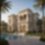 Stunning exterior view of a luxury villa in Palm Dubai showcasing contemporary architecture