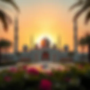 Sunset Surrounding the UAE's Largest Mosque The serene ambiance surrounding the mosque at sunset